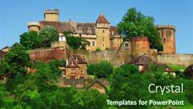  Presentation with medieval - PPT layouts consisting of bretenoux-castelnau-medieval-castle-dordogne background and a forest green colored foreground