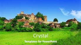  Presentation with medieval - PPT theme featuring bretenoux-castelnau-medieval-castle-france background and a tawny brown colored foreground