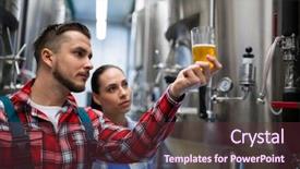  Presentation with testing - PPT layouts having brewers testing beer at brewery background and a tawny brown colored foreground