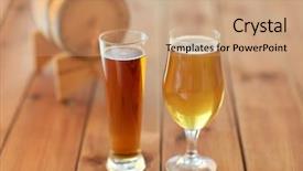  Presentation with brewery - Slide set consisting of brewery drinks and alcohol concept - close up of different beers in glasses and barrel on wooden table background and a coral colored foreground