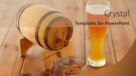  Presentation with brewery - Presentation theme having brewery drinks and alcohol concept - close up of draft lager beer in glass peanuts and wooden barrel on table background and a coral colored foreground