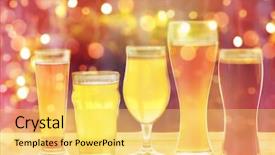  Presentation with brewery - PPT theme featuring brewery drinks and alcohol concept - close up of different beers in glasses on table over holidays lights background background and a yellow colored foreground