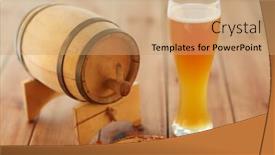  Presentation with brewery - Amazing PPT layouts having brewery drinks and alcohol concept - close up of draft lager beer in glass pretzel and wooden barrel on table backdrop and a coral colored foreground