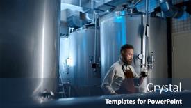  Presentation with craft beer - Presentation theme with brewery-factory-owner-examining-quality background and a ocean colored foreground