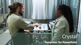  Presentation with fermentation - Presentation design enhanced with brewery-owner-explaining-worker background and a dark gray colored foreground