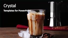  Presentation with glass - Theme having brewing coffee - glass with cold latte macchiato background and a  colored foreground