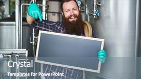  Presentation with chalkboard - Colorful PPT layouts enhanced with brewmaster holding blank chalkboard sign backdrop and a gray colored foreground