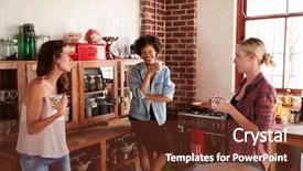  Presentation with happy birthday for adult boys - PPT layouts featuring brick free - three happy young adult girlfriends background and a  colored foreground