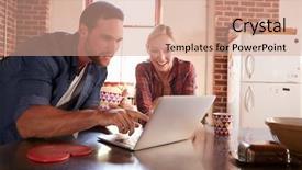  Presentation with intimacy couple - Theme having brick free - young white couple using laptop background and a coral colored foreground