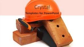  Presentation with white brick - Amazing PPT theme having brick-red-hard-hat backdrop and a gold colored foreground