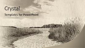  Presentation with yellow brick road - PPT theme featuring brick road through meadows fantasy background and a soft green colored foreground