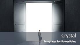  Presentation with gap - Beautiful PPT theme featuring brick wall break - silhouette of businesswoman standing backdrop and a dark gray colored foreground