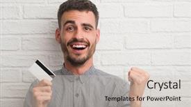  Presentation with cyber credit card crime - Beautiful PPT theme featuring brick wall holding credit card backdrop and a soft green colored foreground