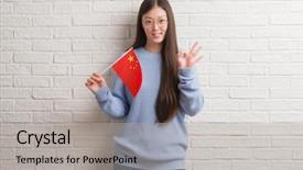  Presentation with china flag - Beautiful presentation theme featuring brick wall holding flag backdrop and a light gray colored foreground