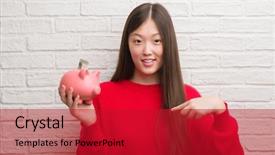  Presentation with brick wall - Slide deck with brick wall holding piggy bank background and a  colored foreground