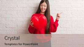  Presentation with love between man and woman - Colorful slide set enhanced with brick wall holding red heart backdrop and a mint green colored foreground