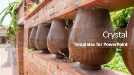  Presentation with brick wall - Cool new presentation theme with brick-wall-with-pottery-decoration backdrop and a tawny brown colored foreground