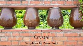  Presentation with brick wall - Presentation theme with brick-wall-with-pottery-decoration background and a coral colored foreground