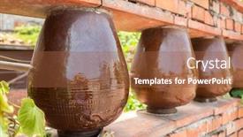  Presentation with brick wall - Colorful presentation enhanced with brick-wall-with-pottery-decoration backdrop and a red colored foreground