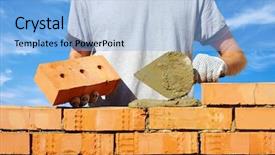  Presentation with bricks - Theme featuring bricklayer laying bricks to make background and a light blue colored foreground