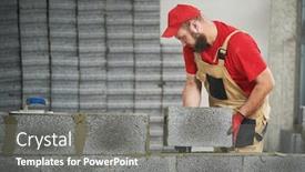  Presentation with blocks - Slides with bricklayer working with ceramsite concrete background and a gray colored foreground