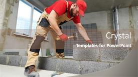  Presentation with concrete - PPT theme having bricklayer working with ceramsite concrete background and a violet colored foreground