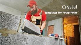  Presentation with concrete - Amazing slide deck having bricklayer-working-with-ceramsite-concrete backdrop and a tawny brown colored foreground