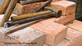 Presentation with bricks - PPT theme having bricks and old tools background and a coral colored foreground