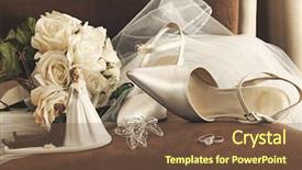  Presentation with satin - Slide set consisting of bridal - bouquet of white roses rings background and a tawny brown colored foreground
