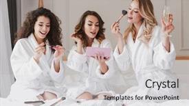  Presentation with luxury hotel - Slide deck consisting of bridal - young happy bride and bridesmaids background and a light gray colored foreground