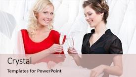  Presentation with champagne - Cool new PPT theme with bridal show - two girls drink champagne backdrop and a lemonade colored foreground