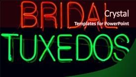  Presentation with 80s era neon lights sign - Colorful presentation theme enhanced with bridal tuxedos neon sign backdrop and a wine colored foreground