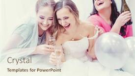  Presentation with bride - Colorful slide deck enhanced with bride-and-bridesmaids-having-fun backdrop and a sky blue colored foreground