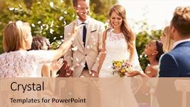  Presentation with bride - Colorful presentation enhanced with bride and groom at wedding backdrop and a coral colored foreground