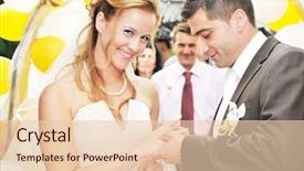  Presentation with outdoor party - Slides consisting of bride and groom at wedding background and a lemonade colored foreground