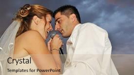  Presentation with outdoor party - Cool new presentation theme with bride and groom at wedding backdrop and a soft green colored foreground