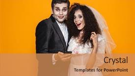  Presentation with bride and groom - Amazing PPT theme having bride and groom in hallowen backdrop and a coral colored foreground