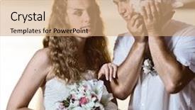  Presentation with seashell - Theme featuring bride and groom listening seashell music on a beach background and a coral colored foreground