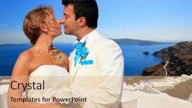  Presentation with santorini - Beautiful PPT theme featuring bride-and-groom-on-santorini backdrop and a coral colored foreground