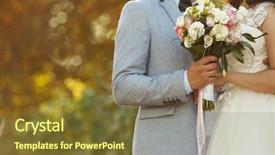  Presentation with bride - Colorful presentation design enhanced with bride and groom on wedding backdrop and a tawny brown colored foreground