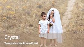  Presentation with young children playing - Amazing PPT theme having bride and groom playing wedding backdrop and a coral colored foreground