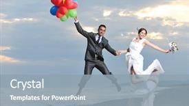  Presentation with beach wedding - Presentation theme featuring bride groom wedding - happy just married young couple background and a light blue colored foreground