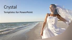  Presentation with tropical wedding - Slide deck enhanced with bride in her wedding dress background and a light blue colored foreground