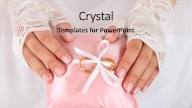  Presentation with wedding white - Slide set enhanced with bride in white dress and gloves holding decorative pillow with wedding rings close-up on light background background and a lemonade colored foreground