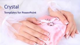  Presentation with wedding white - Audience pleasing slides consisting of bride in white dress and gloves holding decorative pillow with wedding rings close-up on light background backdrop and a sky blue colored foreground