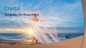  Presentation with tropical beach sunset - Colorful slides enhanced with bride-on-a-tropical-beach backdrop and a light blue colored foreground
