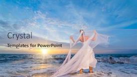  Presentation with tropical beach sunset - Colorful theme enhanced with bride-on-a-tropical-beach backdrop and a light blue colored foreground