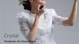  Presentation with white wedding - Audience pleasing presentation design consisting of bride paints lips with lipstick on their wedding day in dress isolated on a white background backdrop and a light gray colored foreground