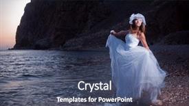  Presentation with beach wedding - Presentation design enhanced with bride posing showing her wedding dress on sunset beach background and a ocean colored foreground