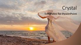  Presentation with beach wedding - Colorful slides enhanced with bride posing showing her wedding dress on sunset beach backdrop and a soft green colored foreground